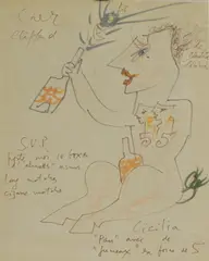 Untitled by Roberto Matta, felt-tip pen and crayon and lined paper 29.5 x 21.1cm, sold Oct 2023