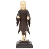 San Juan Bautista, SIGLO XIX, Talla en marfil esgrafiado y entintado con vestidura, báculo y base de madera