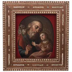 MÉXICO, SIGLO XVIII by San Joaquín Con la Virgen Niña, Óleo sobre tela, offered Oct 2022