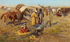Franz Roubaud, Die Rast in der Steppe, Öl auf Leinwand