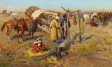 Franz Roubaud, Die Rast in der Steppe, Öl auf Leinwand
