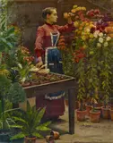 César Pattein, Blumenmädchen, Öl auf Leinwand