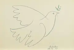 La Colombe de la Paix by Pablo Picasso, 1961, Farblithografie auf Chiffon de Mandeure (Trockenstempel), sold May 2019