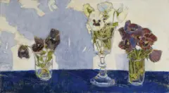 Reiner Wagner, Stiefmütterchen (in drei Gläsern), 1986, Öl auf Leinwand