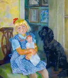 Conrad Felixmüller, Ute mit Puppe, im Hintergrund Barry
