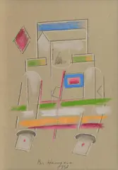Vladimir Nemukhin, Ohne Titel, 1987, Farb- und Bleistift auf grauem Karton
