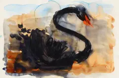 "Schwarzer Schwan" by Rainer Fetting, 1997, Aquarell und Pastell auf Bütten, sold May 2019