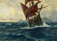 Michael Zeno Diemer, Zweimaster auf See, Öl auf Leinwand