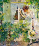 Edward Cucuel, Junge Frau durch ein Fenster schauend, Öl auf Leinwand