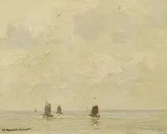 Heimkehrende Boote by Wilhelm Hambüchen, Öl auf Leinwand, sold May 2019