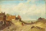 Charles Leickert, Holländisches Fischerdorf am Meer, Öl auf Holz