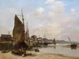 Jacob Maris, Holländische Gracht mit anliegenden Booten, Öl auf Leinwand