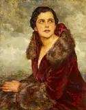 Gustav Böhm, Porträt einer Dame im Pelzmantel, Öl auf Holz
