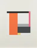 Walter Dexel, Komposition mit rotem Balken, 1971, Farbserigrafie auf Velin