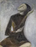 Peter Herkenrath, Ohne Titel (Sitzende junge Frau), Öl auf Leinwand