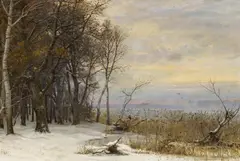 Anders Andersen-Lundby, Wintertag am Seeufer, Öl auf Leinwand