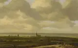 Jan van Goyen, Weite holländische Landschaft mit Kirchdorf an der Küste, Öl auf Holz