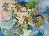 "ein blaues Versteck" by Bernard Schultze, 1989, Öl auf Leinwand, sold Nov 2019