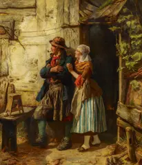 Karl Hübner, Junges Paar, Öl auf Leinwand
