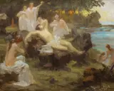 René Rousseau-Decelle, Badende am See, Öl auf Leinwand