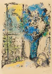 Le Bouquet Bleu by Marc Chagall, 1974, Farblithografie auf Arches (Wasserzeichen), sold May 2019