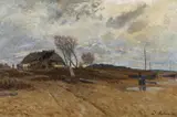 Bauernkate am Meer bei Ebbe by Eduard Wilhelm Franz Anderson, Öl auf Leinwand, sold May 2019