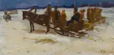 Robert Sterl, "Pferdeschlitten in Russland", Öl auf Holz