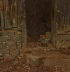 "Brennofeneingang" by Robert Sterl, Öl auf Karton, sold May 2019