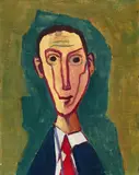 Karl Hoff, Expressionistisches Männerbildnis mit roter Krawatte, 1954, Öl auf Leinwand