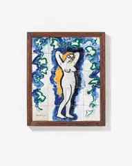 Kees van Dongen, Femme nue au lierre, Um 1908 - 1910, 20 bemalte Majolikakacheln in Holzrahmen