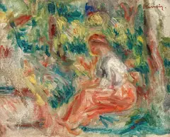 Jeune fille assise dans un Jardin by Pierre-Auguste Renoir, Öl auf Leinwand, sold May 2019