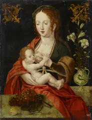 Meister mit dem Papagei, Die Madonna mit den Trauben, Öl auf Holz