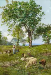 Auf der Schafweide by Pietro Barucci, Öl auf Leinwand, sold Jan 2020