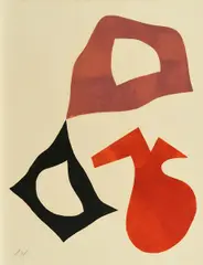 Composition: Trois Formes by Jean Arp, 1965, Farbholzschnitt auf BFK RIVES (Wasserzeichen), sold May 2019