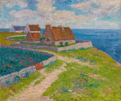 Henry Moret, "Un village à Ploemeur, Morbihan", Öl auf Leinwand