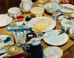 Frank Bauer, Frühstück, 1992, Öl auf Nessel