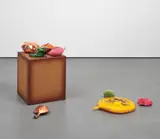 Dan Colen, Smoke Em If You Got Em, 2013, glass, copper, aluminium, rubber filled with cement, rubber filled with silicone and spray paint on cardboard box with tape reinforced with MDF, in 10 parts
