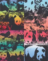 World of Pandas by Rob Pruitt, 2013, acrylic and enamel on canvas, in 4 parts, sold Oct 2020