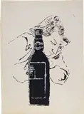Andy Warhol, Alcoholism (Bottle with hands, in color), 1953, ink and tempera on Strathmore paper