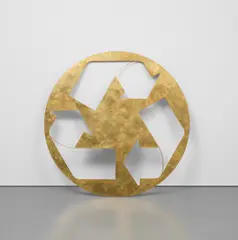 Kelley Walker, Recycle Sign, 2006, gold leaf and digital image on laser-cut steel