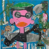 Aboudia, Pink Lady, 2018, oil and oil stick on stitched canvas