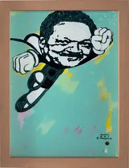 Michael Ray Charles, (Forever Free) Untitled, 2003, acrylic, enamel, graphite and copper penny on paper mounted on board, in artist’s frame