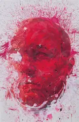 Aveugle rouge by Philippe Pasqua, 2007, oil and ink on printed paper mounted on canvas, in artist's frame, offered Dec 2020