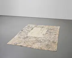 perhaps there‘re easier ways (I) OM/MM by Oscar Murillo, 2012, paper collage, tape, gravel, acrylic and mixed media collage on stitched linen, sold Dec 2020