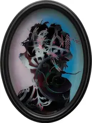 Simon Periton, Nine Imposter, 2009, spray paint on concave glass, in artist's frame