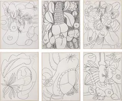 Six works: (i) Automatic Drawing No 1 ; (ii) Automatic Drawing No 2 ; (iii) A utomatic Drawing No 3 ; (iv) Automatic Drawing No 5 ; (v) Automatic Drawing No 8 ; (vi) Automatic Drawing No 15 by Jack Pierson, 2011, graphite on paper mounted on linen, offered Dec 2020