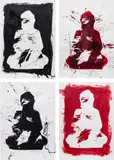 Kendell Geers, Positive and Negative Red and Black Buddha, 2003, ink on paper, in 4 parts