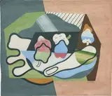 Georges Valmier, Main tenant des fraises, 1930, gouache and paper collage on paper