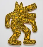 Keith Haring, Dog, 1986, Unique screenprint in yellow on black enamel painted plywood
