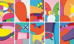 Kaws, NO REPLY, 2015, The complete set of 10 screenprints in colours, on wove paper, the full sheets, with the original blue fabric-covered portfolio with embossed title